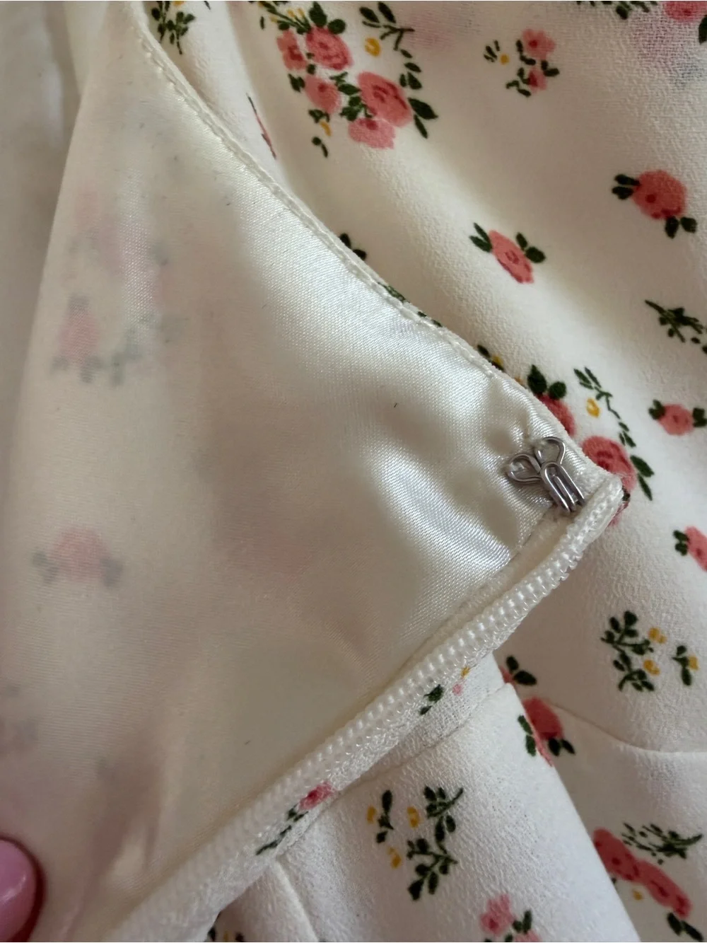Romantic Cream Midi-length Dress with Pink Floral Print